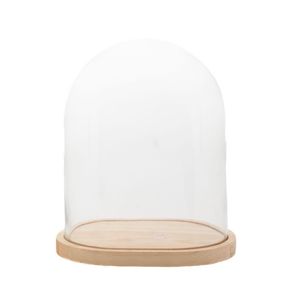 CAMPANA VETRO BASE LEGNO H.32CM.